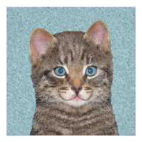 Grey Tabby Cat Painting - Cute Original Cat Art