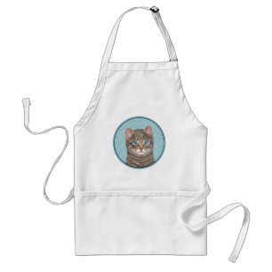 Grey Tabby Cat Painting - Cute Original Cat Art Standard Apron