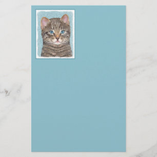 Grey Tabby Cat Painting - Cute Original Cat Art Stationery
