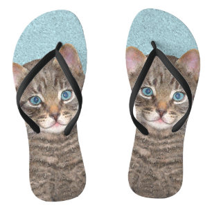 Grey Tabby Cat Painting - Cute Original Cat Art Thongs