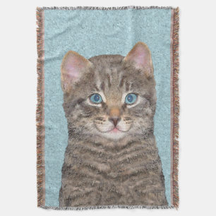 Grey Tabby Cat Painting - Cute Original Cat Art Throw Blanket