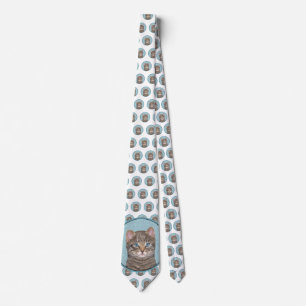 Grey Tabby Cat Painting - Cute Original Cat Art Tie