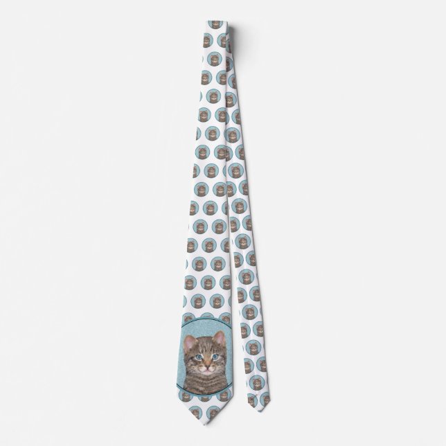 Grey Tabby Cat Painting - Cute Original Cat Art Tie (Front)