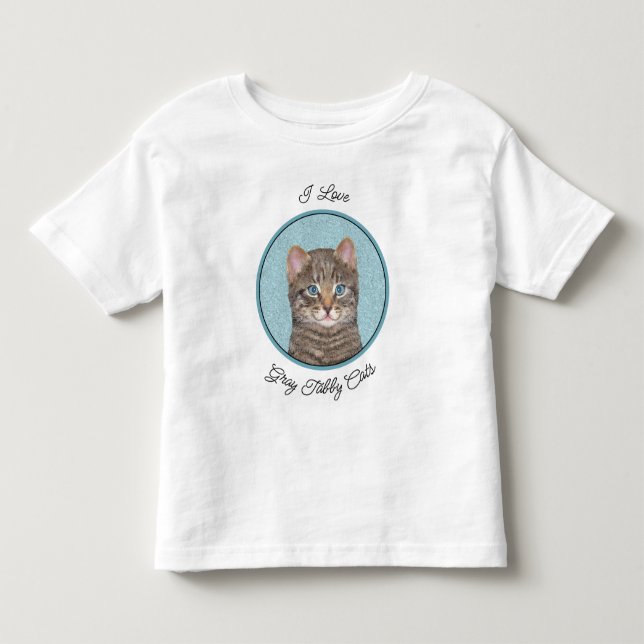 Grey Tabby Cat Painting - Cute Original Cat Art Toddler T-Shirt (Front)