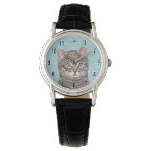 Grey Tabby Cat Painting - Cute Original Cat Art Watch