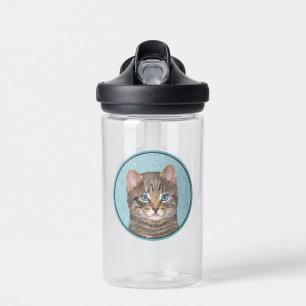 Grey Tabby Cat Painting - Cute Original Cat Art Water Bottle