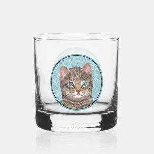 Grey Tabby Cat Painting - Cute Original Cat Art Whiskey Glass