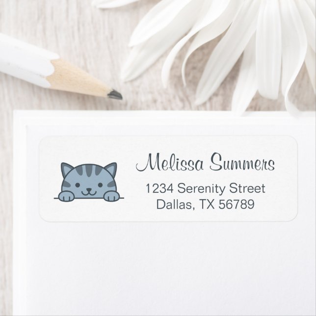 Grey Tabby Cat Pet Return Address Label (Insitu)