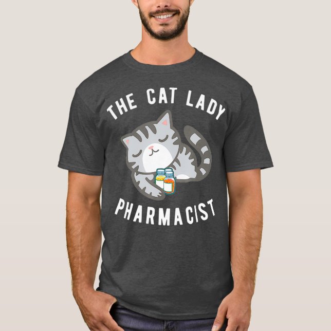 Grey Tabby Cat Pharmacist  Kitty Druggist Tee (Front)