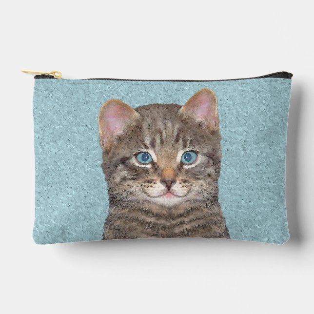 Grey Tabby Cat Portrait Painting Cute Original Art Accessory Pouch (Front)