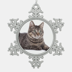 Grey Tabby Cat Snowflake Pewter Christmas Ornament