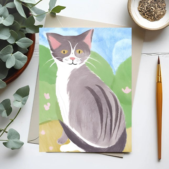 Grey Tabby Cat | Watercolor Painting Postcard (Creator Uploaded)