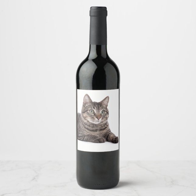 Grey Tabby Cat Wine Label (Front)
