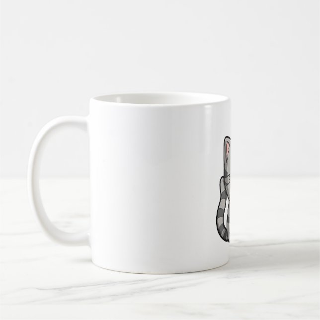 Grey Tabby Kawaii Smiling Cat Coffee Mug (Left)
