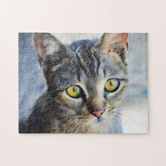 Grey Tabby Kitten Face Cat Puzzle (Horizontal)