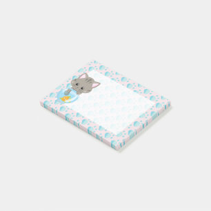 Grey Tabby Kitten with Fish Bowl Post-it Notes