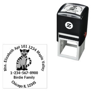 Grey Tabby Sitting Kitten Return Address Self-inking Stamp