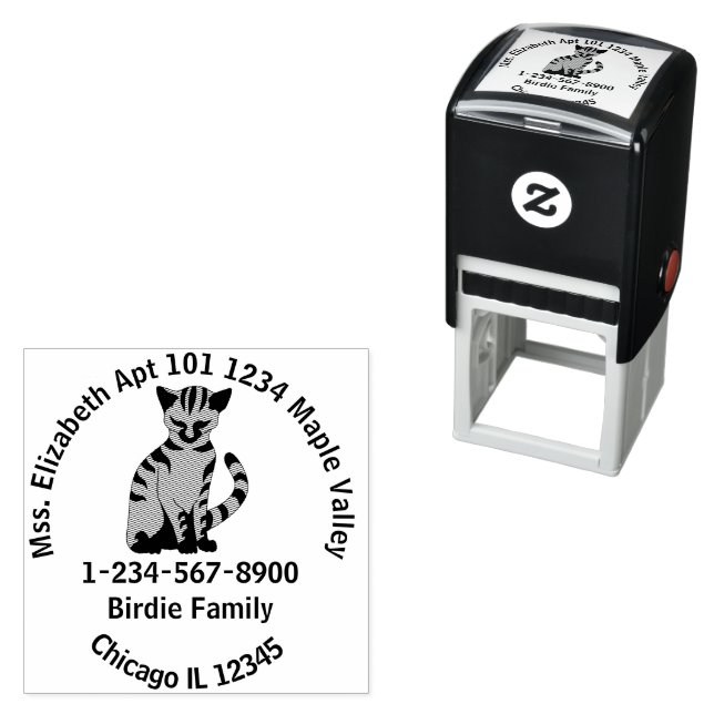 Grey Tabby Sitting Kitten Return Address Self-inking Stamp (In Situ)