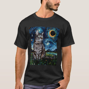Grey Tabby Tiger Cat Starry Night Moon And Stars B T-Shirt