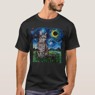 Grey Tabby Tiger Cat Starry Night square version A T-Shirt