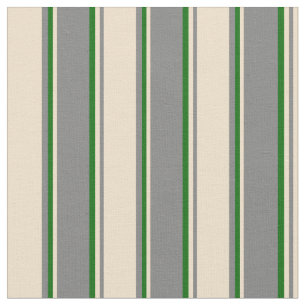 Grey, Tan & Dark Green Lined Pattern Fabric