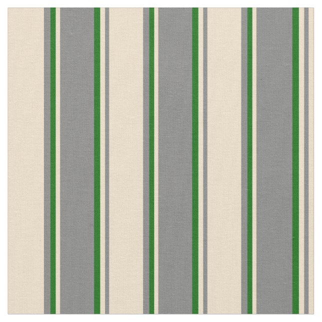 Grey, Tan & Dark Green Lined Pattern Fabric (Close Up)