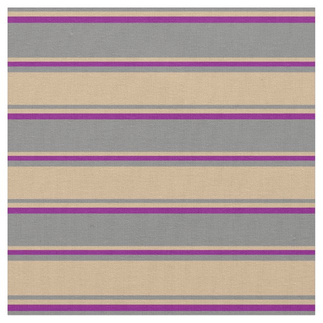 Grey, Tan & Purple Lines/Stripes Pattern Fabric (Close Up)