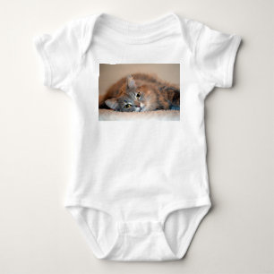 Grey, Tan, White Long-Haired Cat by Shirley Taylor Baby Bodysuit