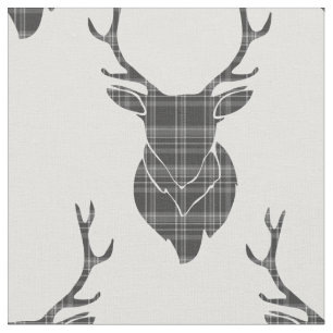 Grey Tartan Stag Head Antler Rustic Pattern (edit) Fabric