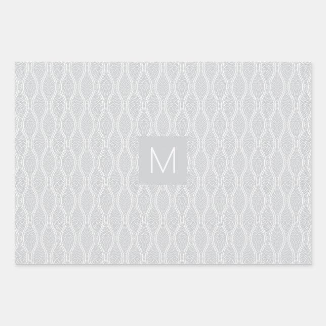 Grey Tatewaku with 3 Monograms Wrapping Paper Sheet (Front)