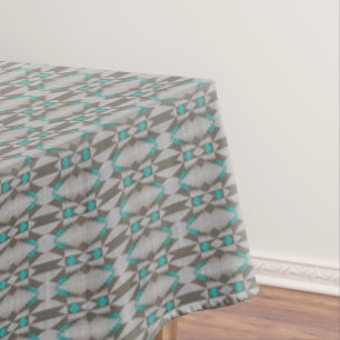 Grey Taupe Aqua Turquoise Teal Blue Tribal Art Tablecloth