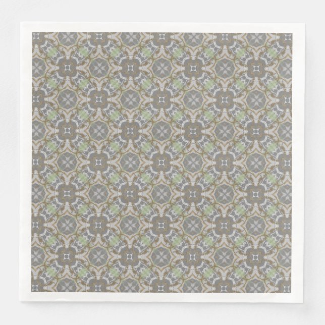 Grey, Taupe, Green Diamond Tiled Pattern Napkin (Front)