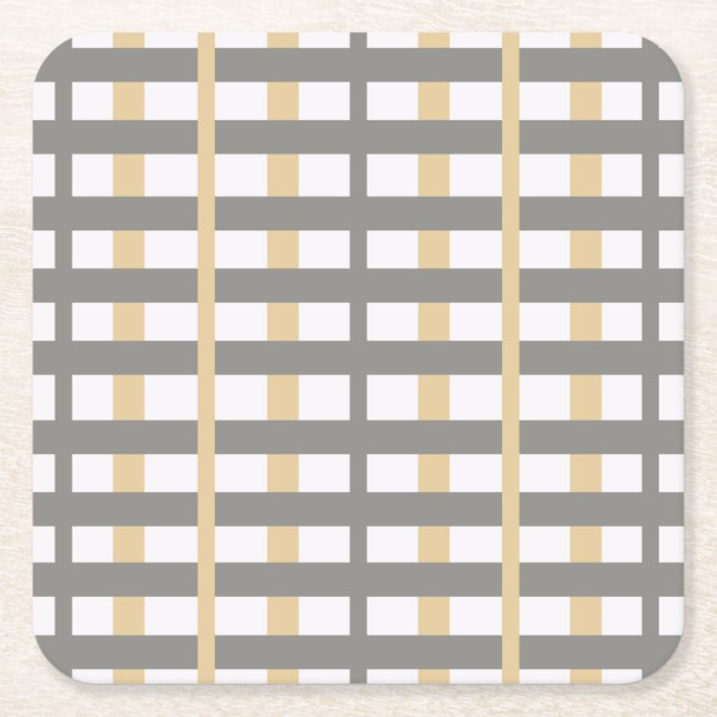 Grey Taupe Modern Stripe Design by ©Cathy Thompson Square Paper Coaster (Front)
