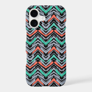 Grey, Teal, And Coral Hand Drawn Chevron Pattern