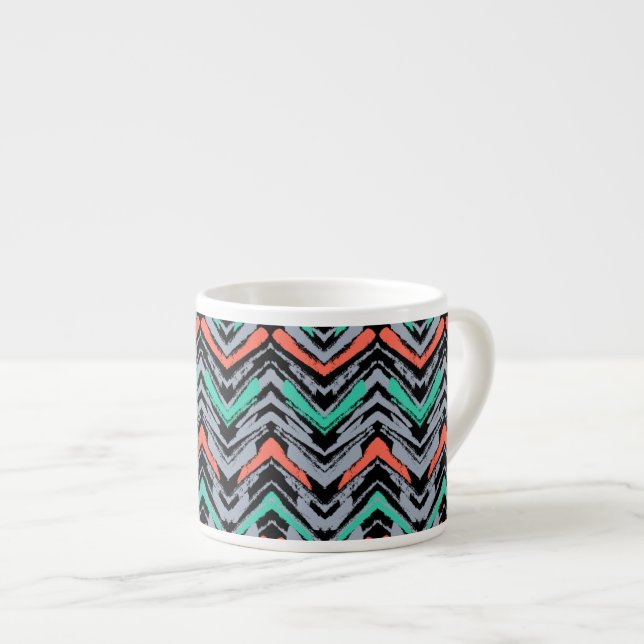 Grey, Teal, And Coral Hand Drawn Chevron Pattern Espresso Cup (Front Right)