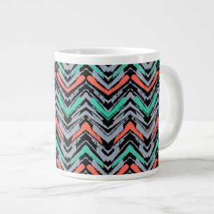 Grey, Teal, And Coral Hand Drawn Chevron Pattern Large Coffee Mug