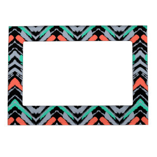 Grey, Teal, And Coral Hand Drawn Chevron Pattern Magnetic Frame