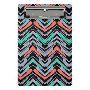 Grey, Teal, And Coral Hand Drawn Chevron Pattern Mini Clipboard