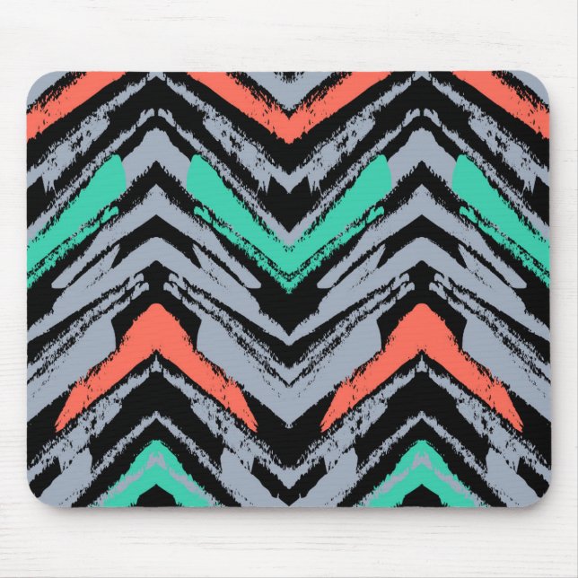 Grey, Teal, And Coral Hand Drawn Chevron Pattern Mouse Pad (Front)