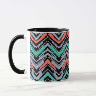 Grey, Teal, And Coral Hand Drawn Chevron Pattern Mug