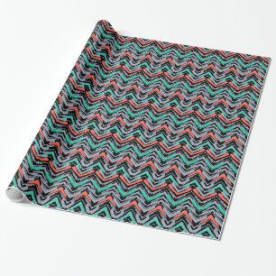 Grey, Teal, And Coral Hand Drawn Chevron Pattern Wrapping Paper