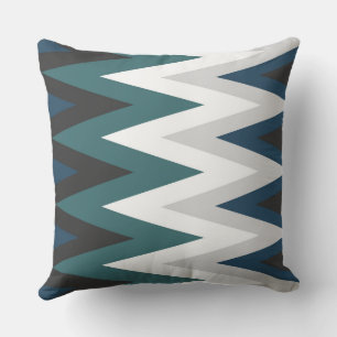 grey, teal and white chevron Pattern Cushion