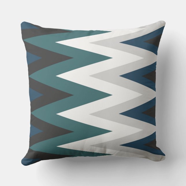 grey, teal and white chevron Pattern Cushion (Back)