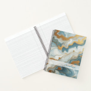 Grey Teal Blue Gold Marble Art Pattern Notebook