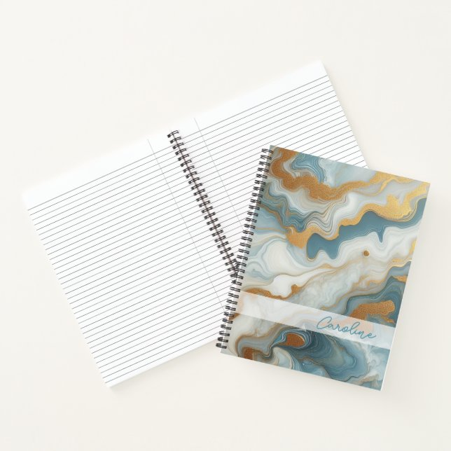 Grey Teal Blue Gold Marble Art Pattern Notebook (Inside)