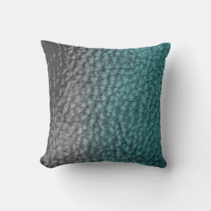 Grey Teal Blue Mix Faux Leather Design Cushion