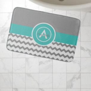 Grey Teal Chevron Bath Mat