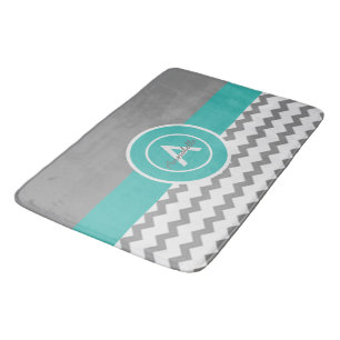 Grey Teal Chevron Bath Mat