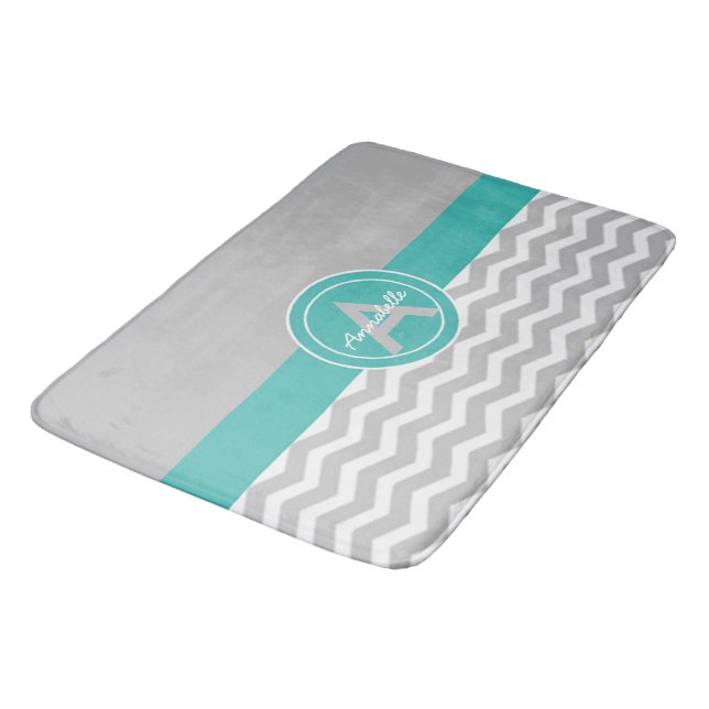 Grey Teal Chevron Bath Mat (Angled)