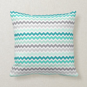 Grey Teal Chevron Decorative Pillow